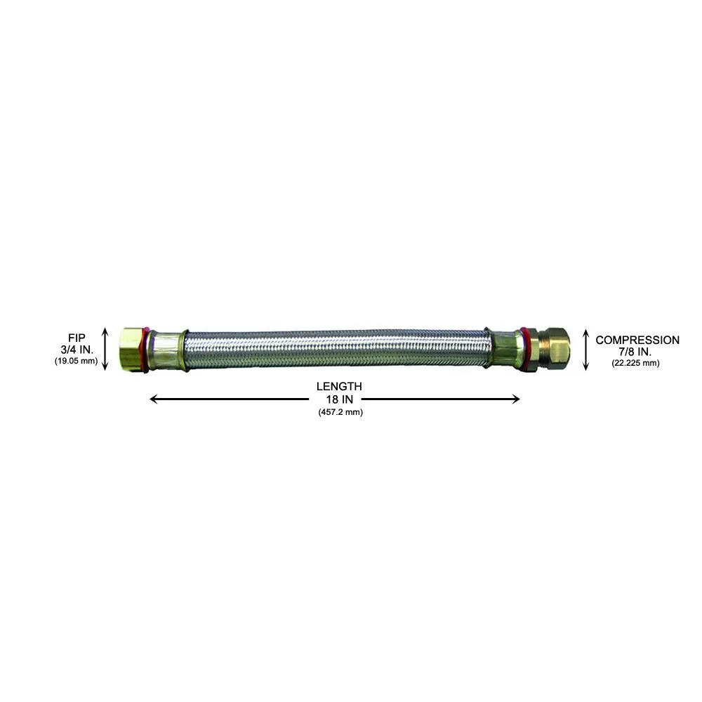 3/4 in. FIP x 7/8 in. Compression x 18 in. Stainless Steel Water Heater Supply Line