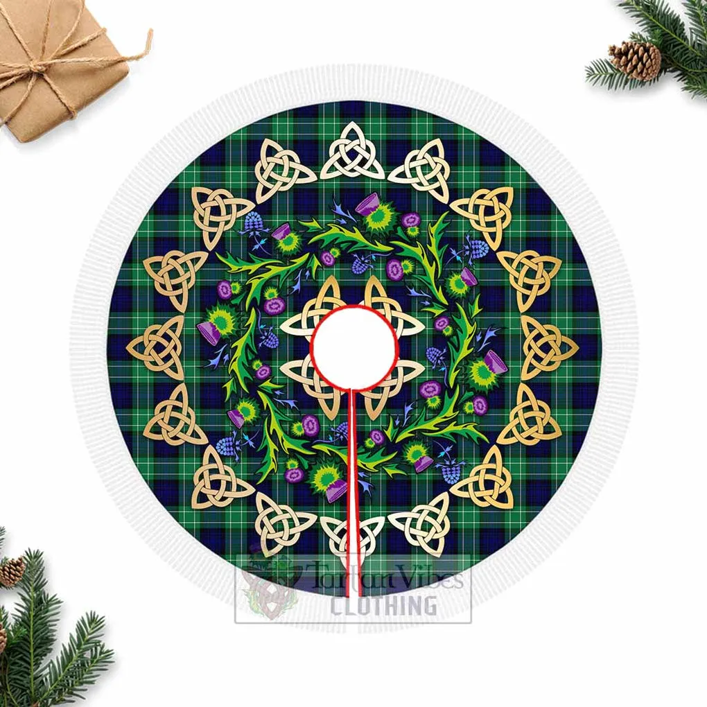 Abercrombie Tartan Christmas Tree Skirt with Thistle Celtic Knot Style