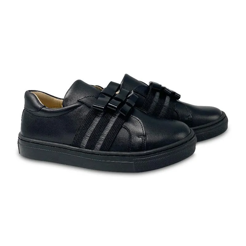Andanines Black Leather Bow Elastic Sneaker 212751