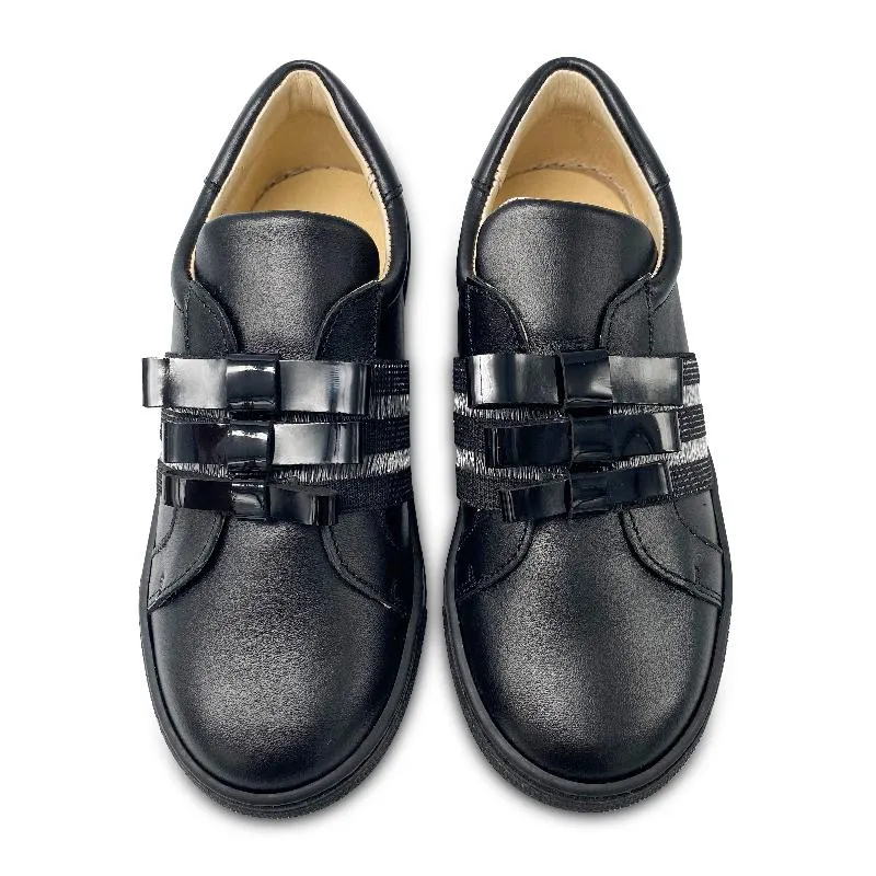 Andanines Black Leather Bow Elastic Sneaker 212751