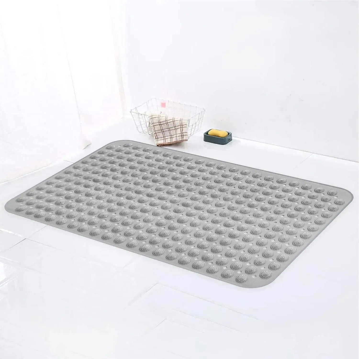 Anti-Slip Shower Mat for Bathroom Floor Grey, 80x120 cm (Accu-Pebble)