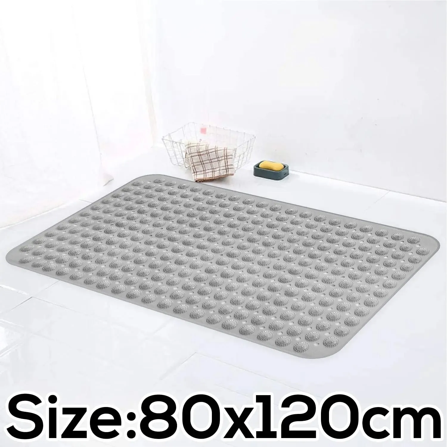 Anti-Slip Shower Mat for Bathroom Floor Grey, 80x120 cm (Accu-Pebble)