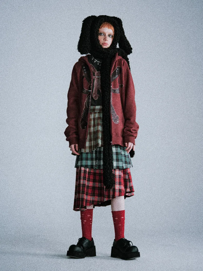 Asymmetrical pleated layered plaid skirt LAP0018