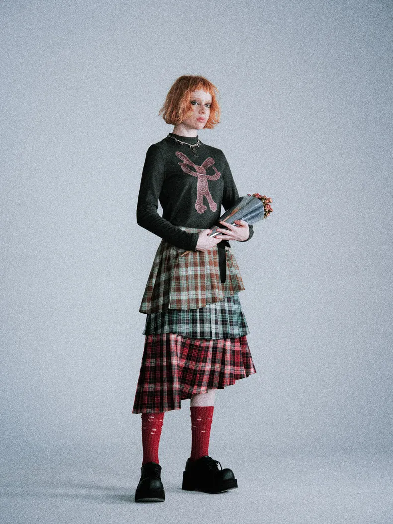 Asymmetrical pleated layered plaid skirt LAP0018