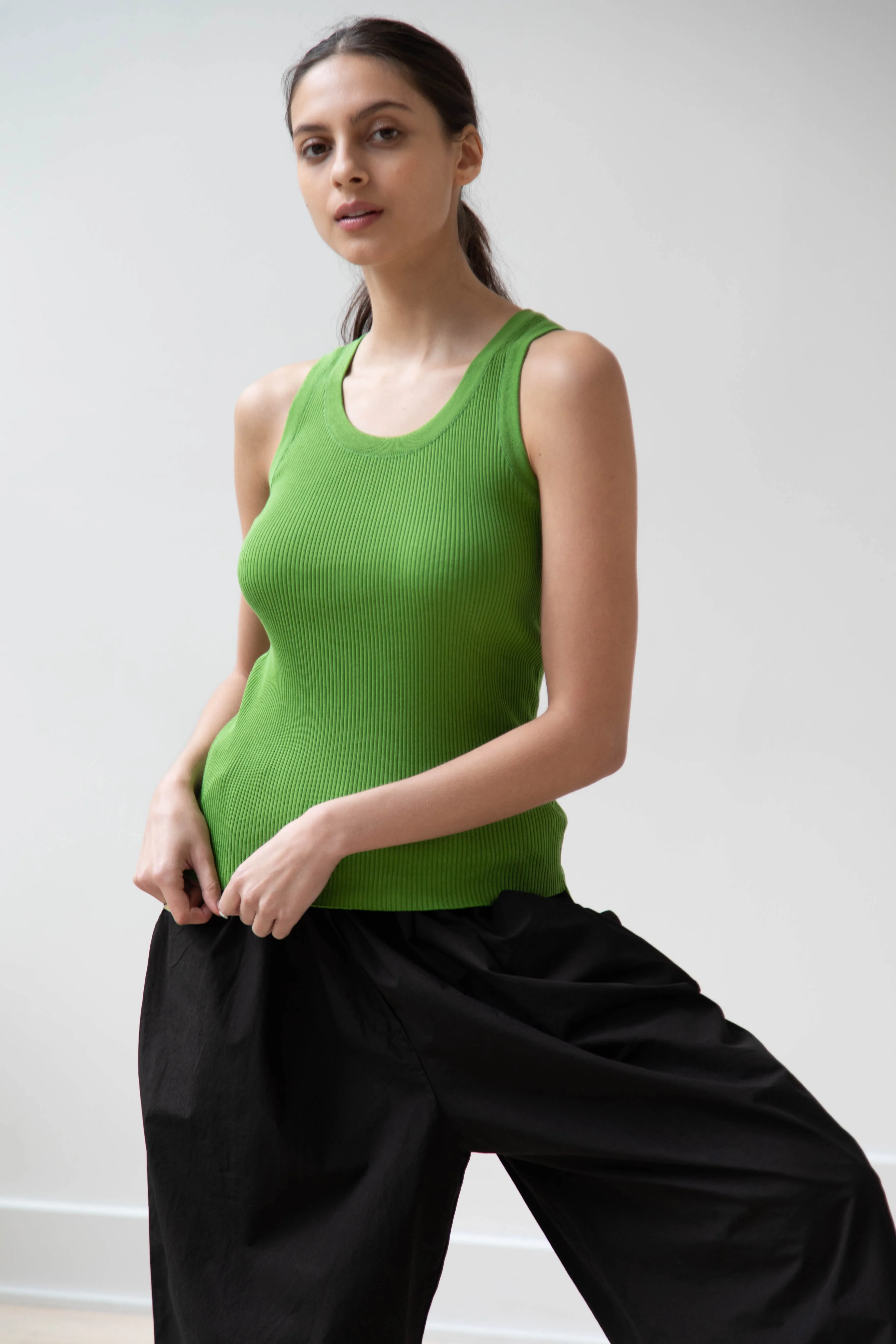 Auralee | Giza Ribbed Tank Top in Green