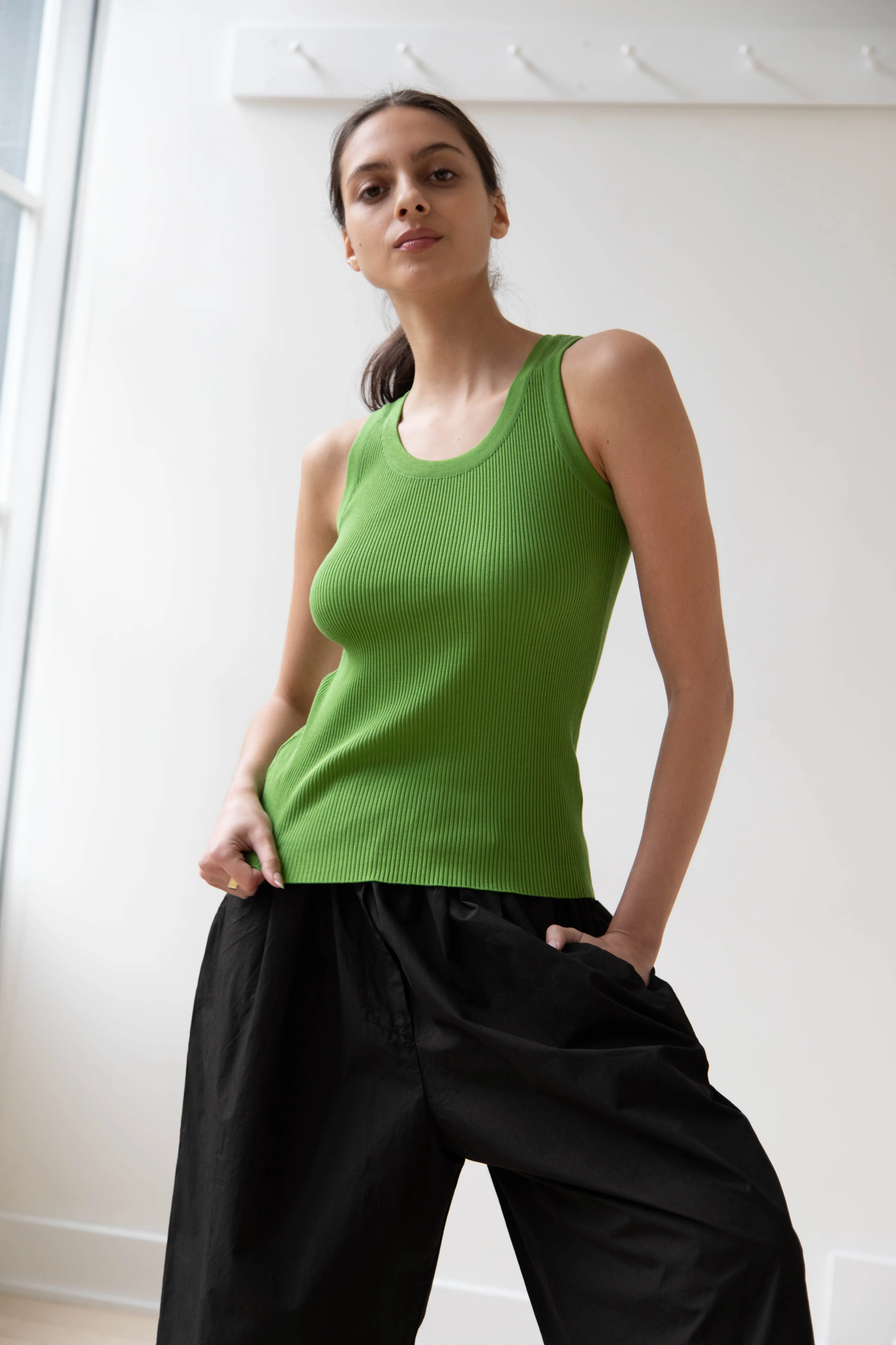 Auralee | Giza Ribbed Tank Top in Green
