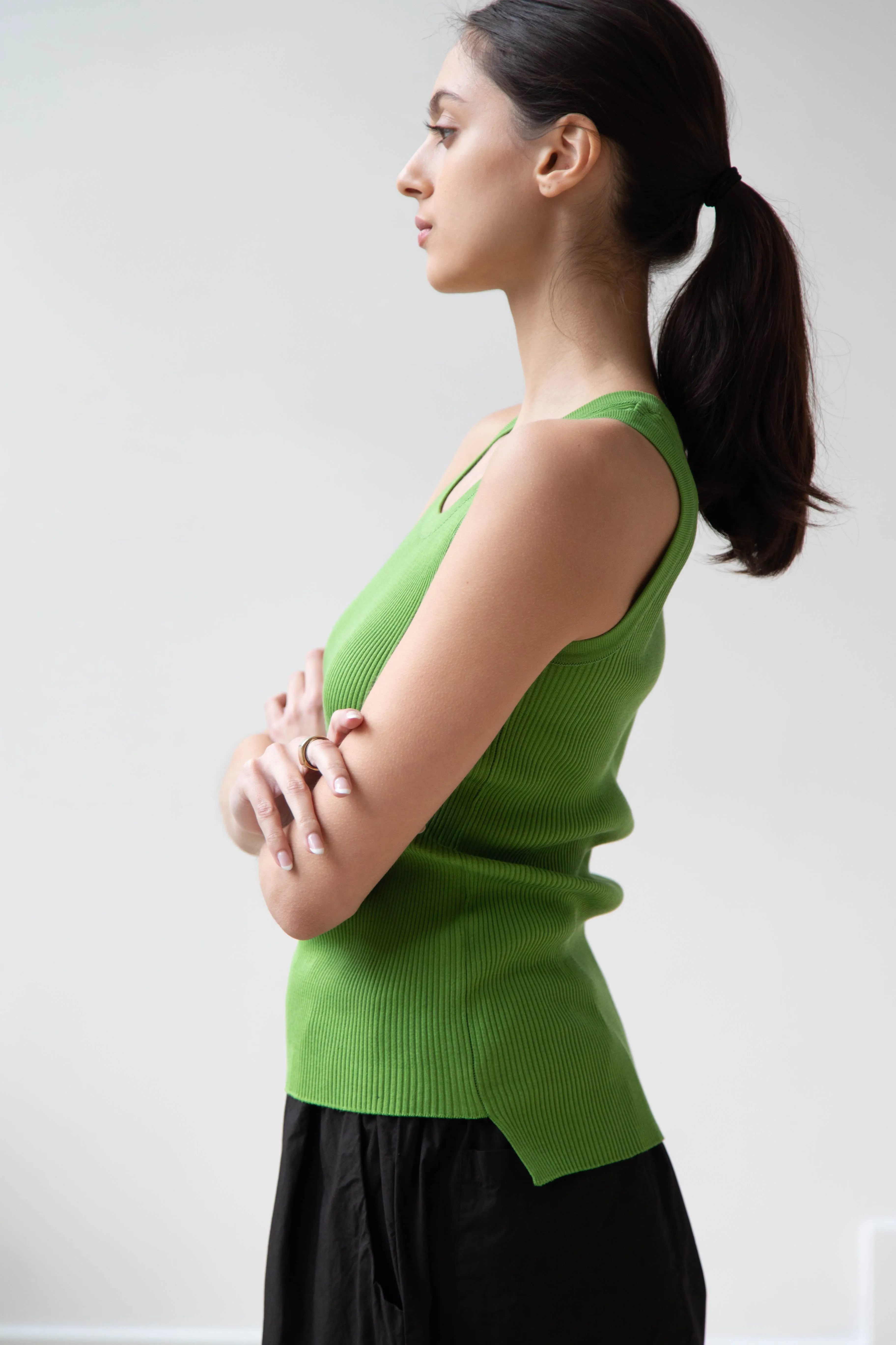 Auralee | Giza Ribbed Tank Top in Green