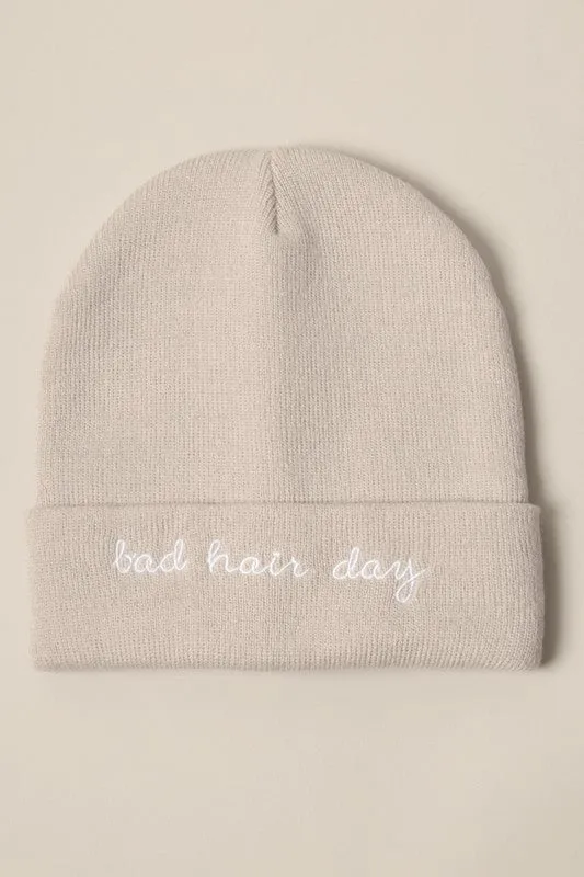 Bad Hair Day Embroidery Solid Cuffed Beanie