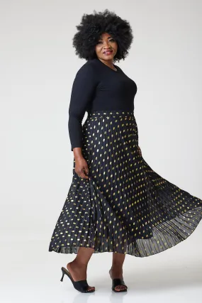 Bardot Maxi Pleated Skirt With Elasticated Waistband-Black