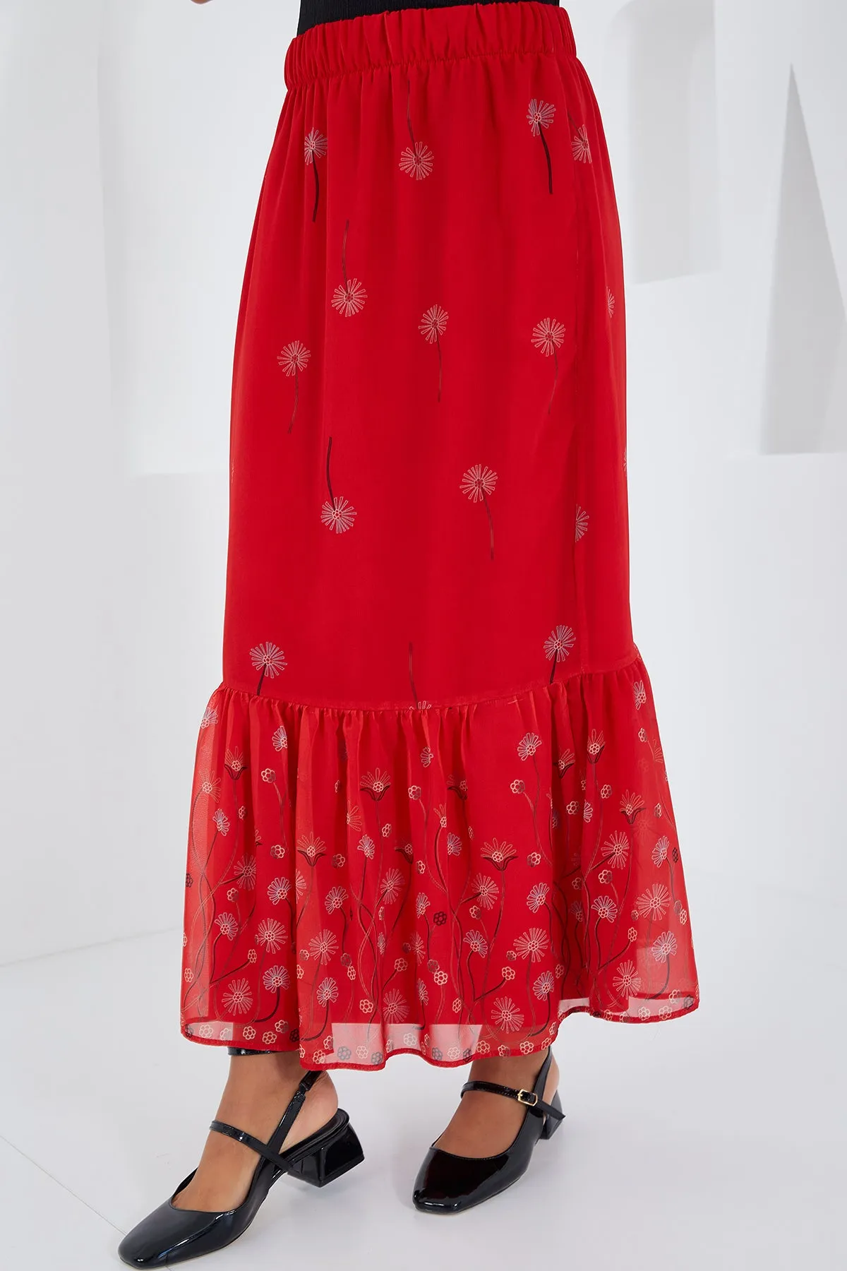 BGD Women Woman Red Patterned Chiffon Skirt 8010 - Avondale