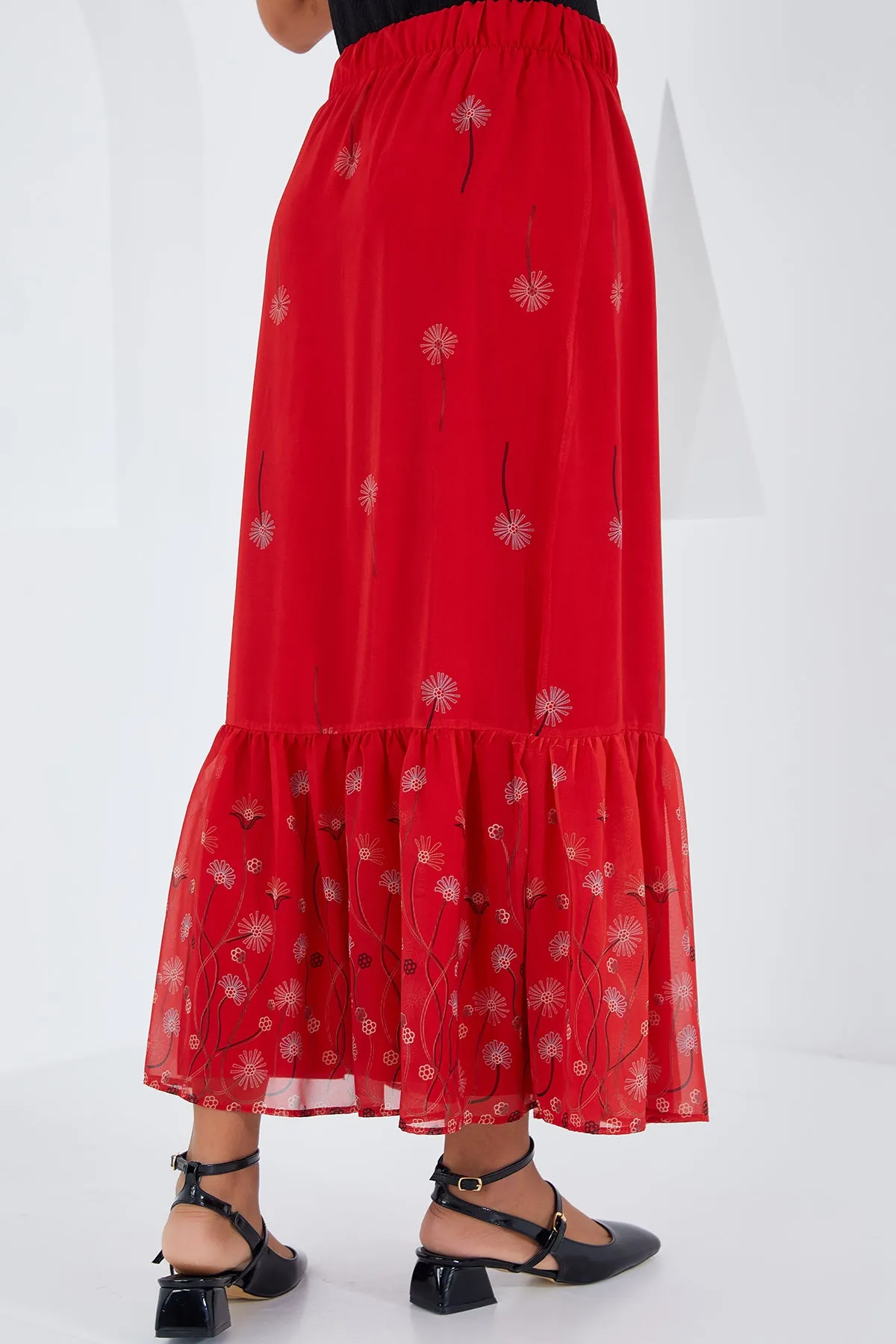 BGD Women Woman Red Patterned Chiffon Skirt 8010 - Avondale