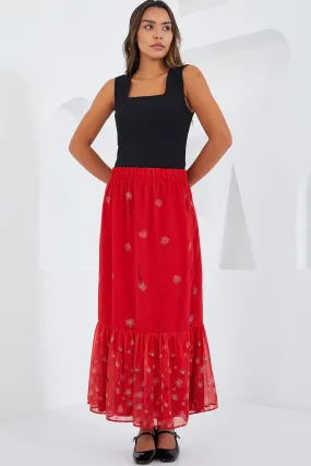 BGD Women Woman Red Patterned Chiffon Skirt 8010 - Avondale
