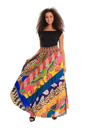 Boho Patch African Print Smocked Skirt