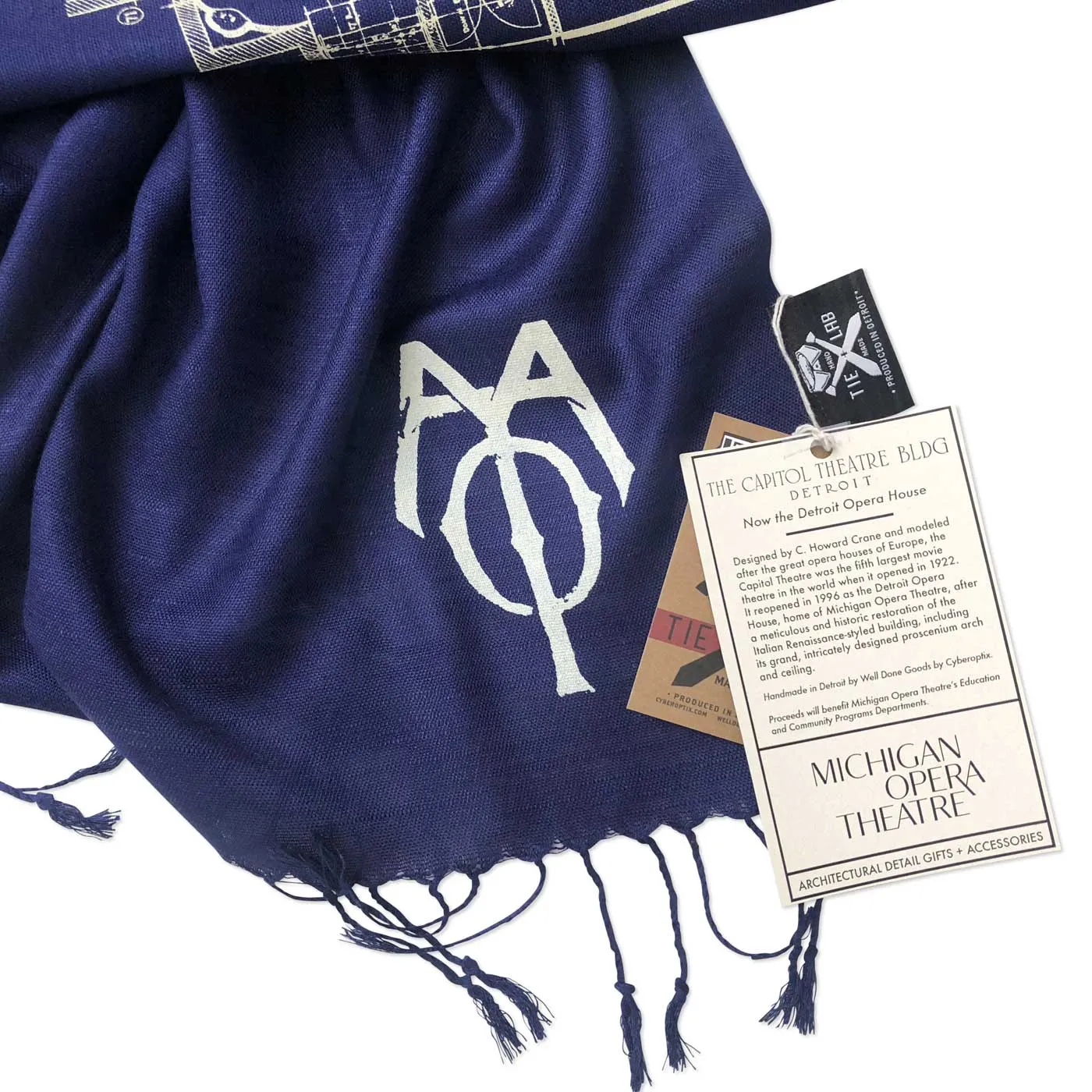 Capitol Theatre Detroit Blueprint Bamboo Scarf, Michigan Opera Theatre Pashmina