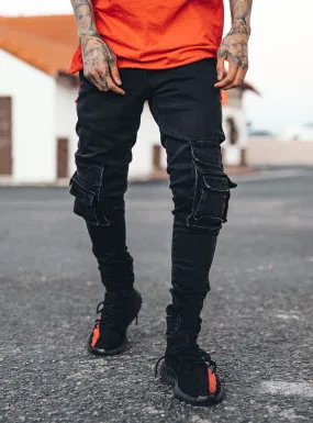 Cargo Jeans V4 in Washed Black