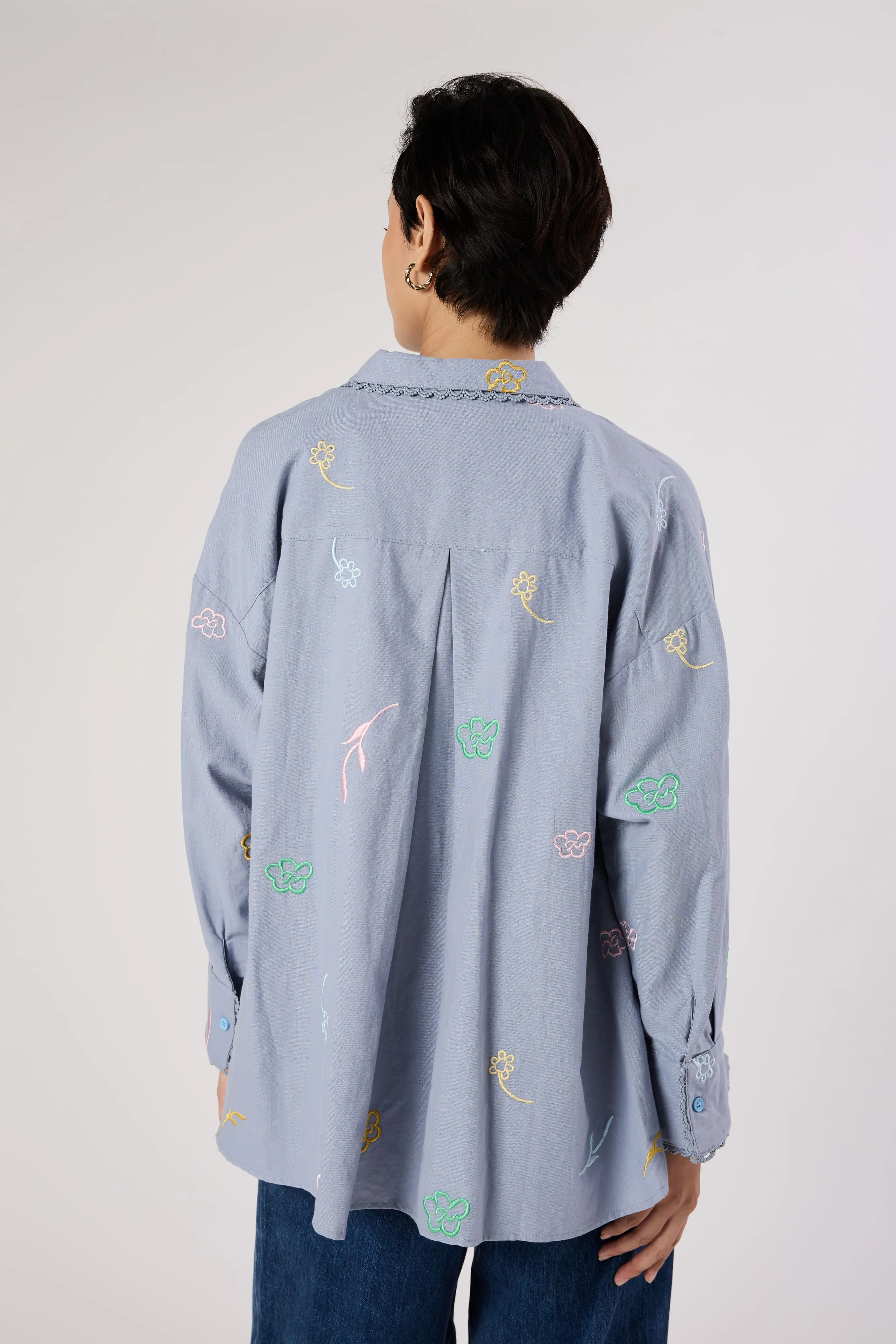 Charlotte Powder Blue Floral Embroidered Shirt