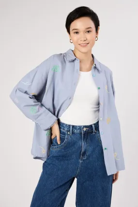 Charlotte Powder Blue Floral Embroidered Shirt