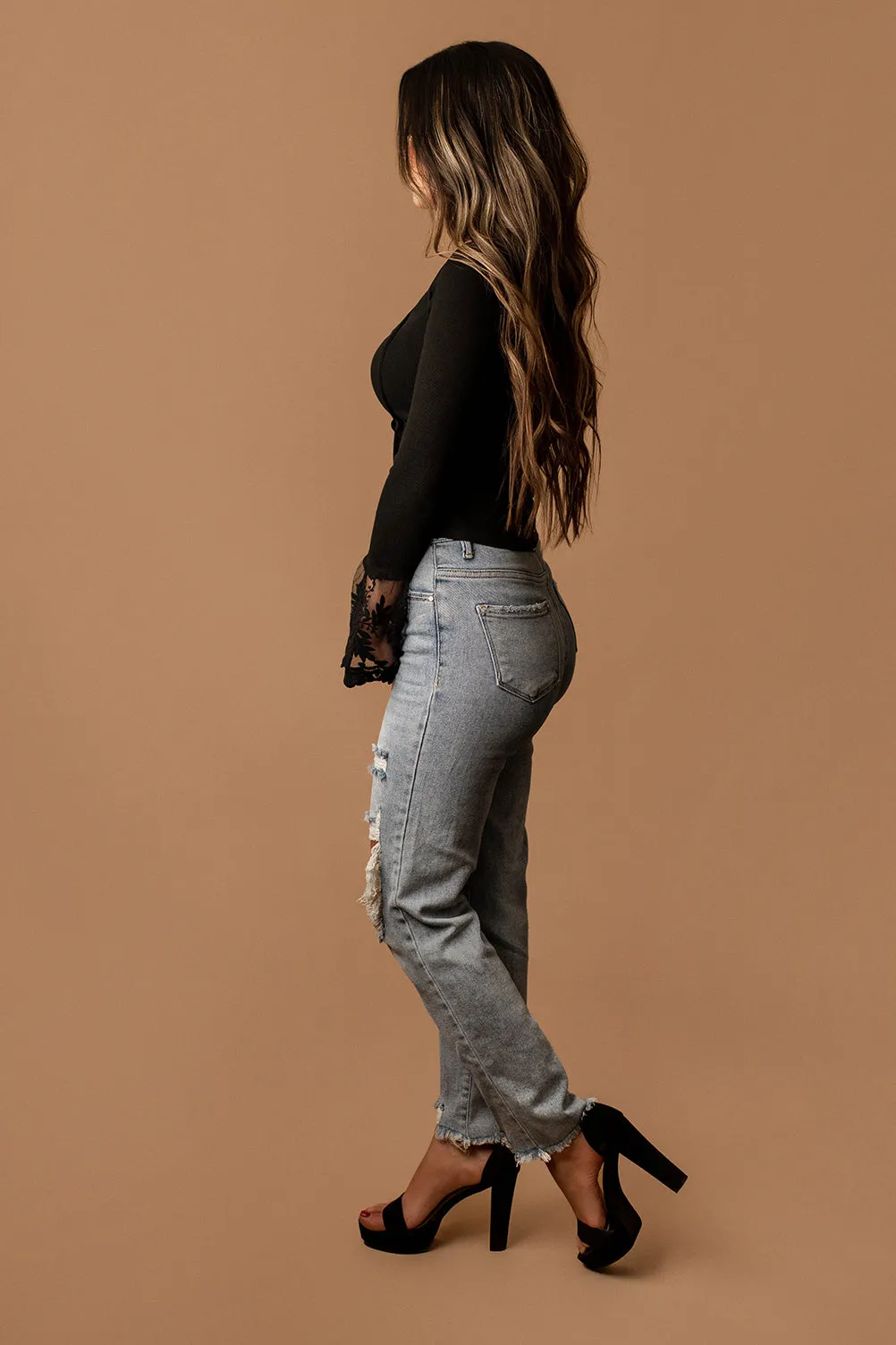 Courtney Distressed High-Rise Mom Jeans (Light)