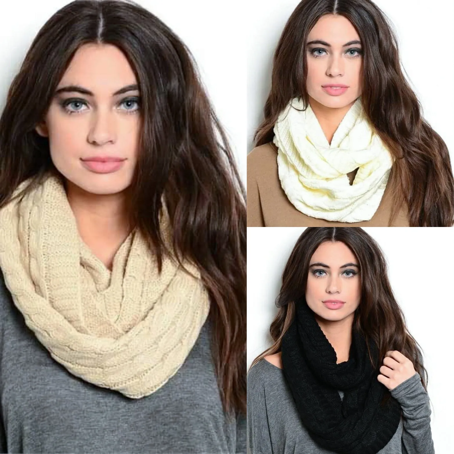 Cozy Knit Beige Infinity Scarf