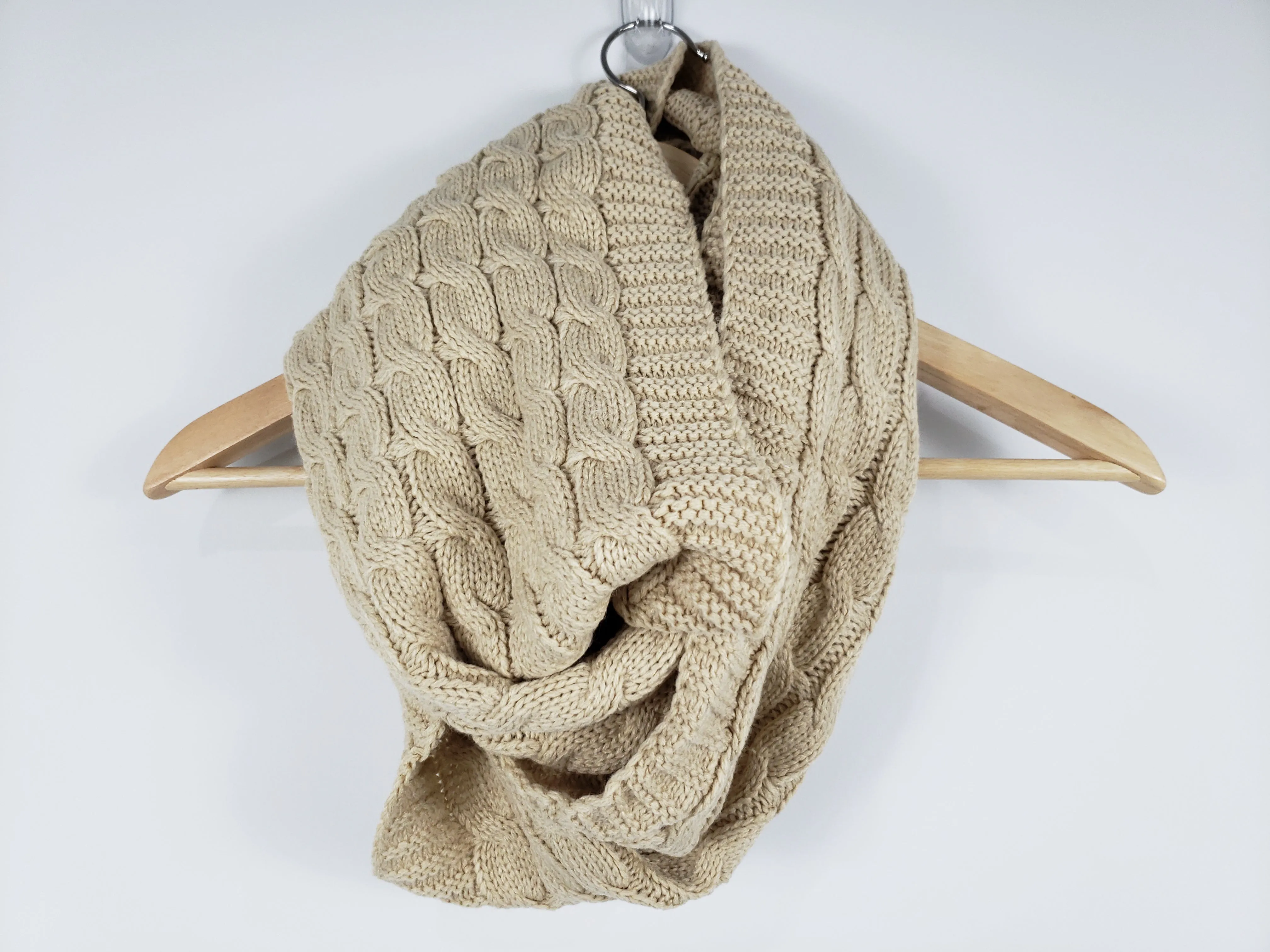 Cozy Knit Beige Infinity Scarf