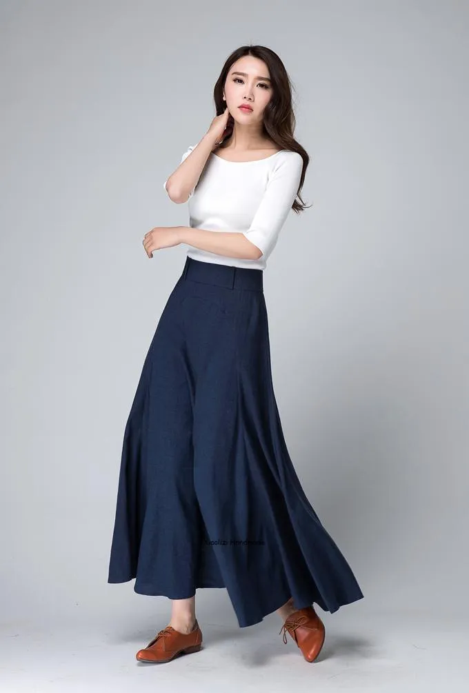 Dark blue A line flare maxi skirt 1497#