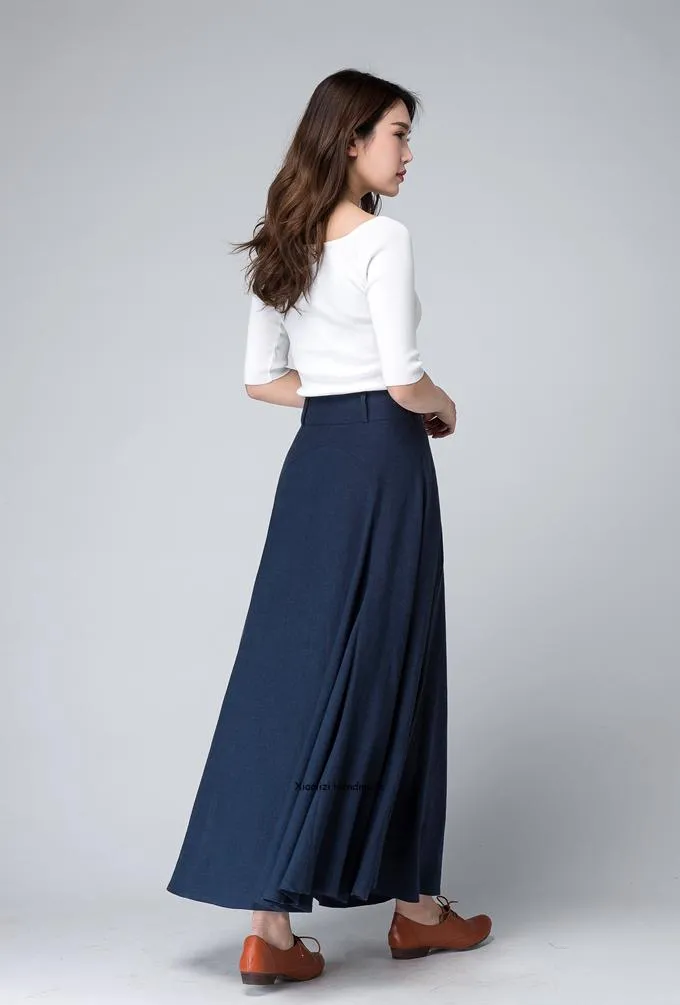 Dark blue A line flare maxi skirt 1497#