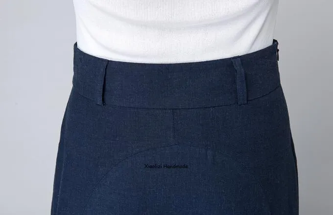 Dark blue A line flare maxi skirt 1497#