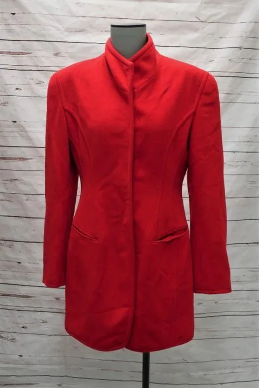 Donna Karan Jacket Red Angora-Wool Size US 6 Button Front Coat