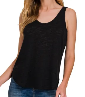 Double Scoop Neck Tank Top (Black)