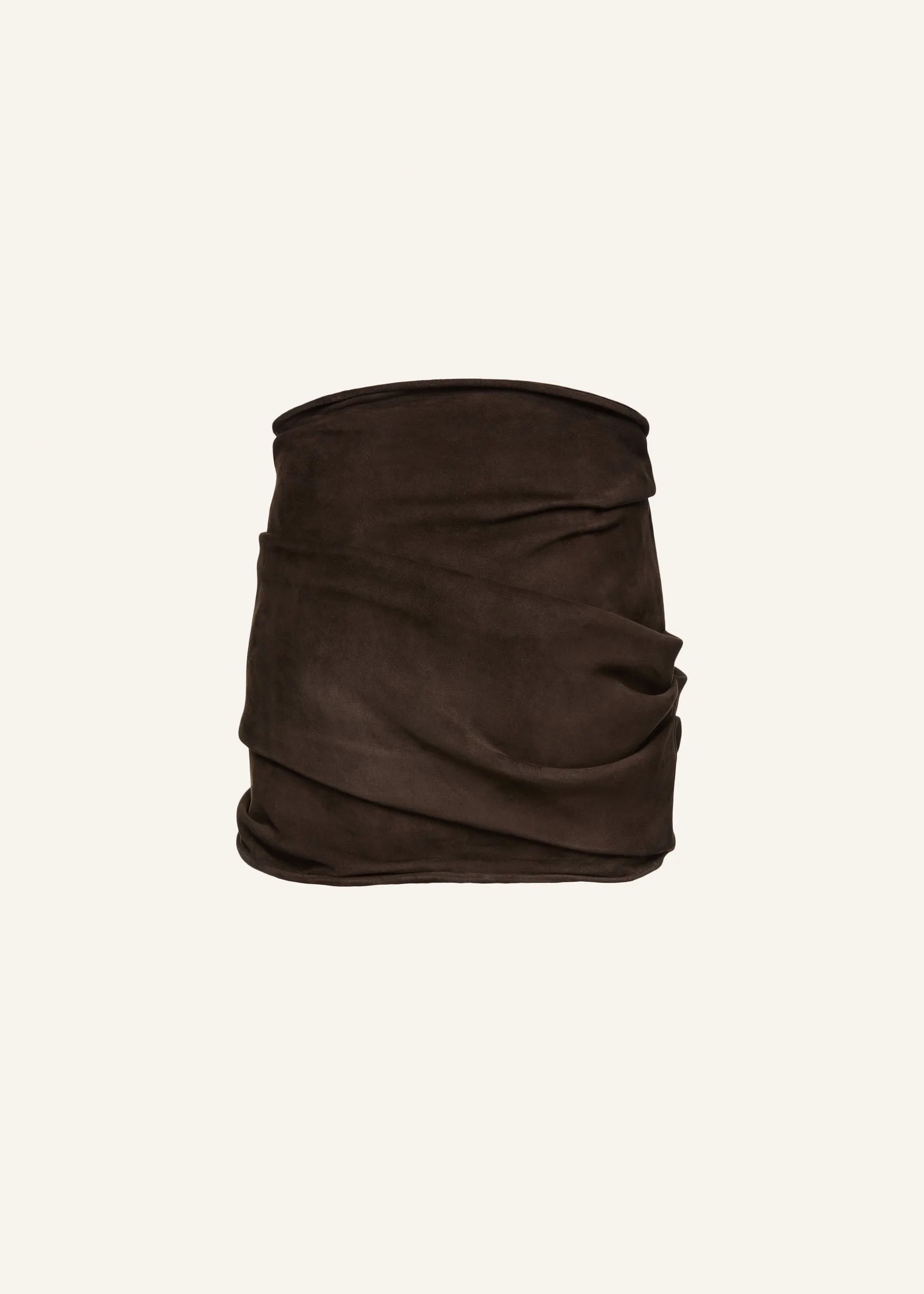Draped suede mini skirt in brown
