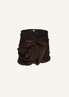 Draped suede mini skirt in brown
