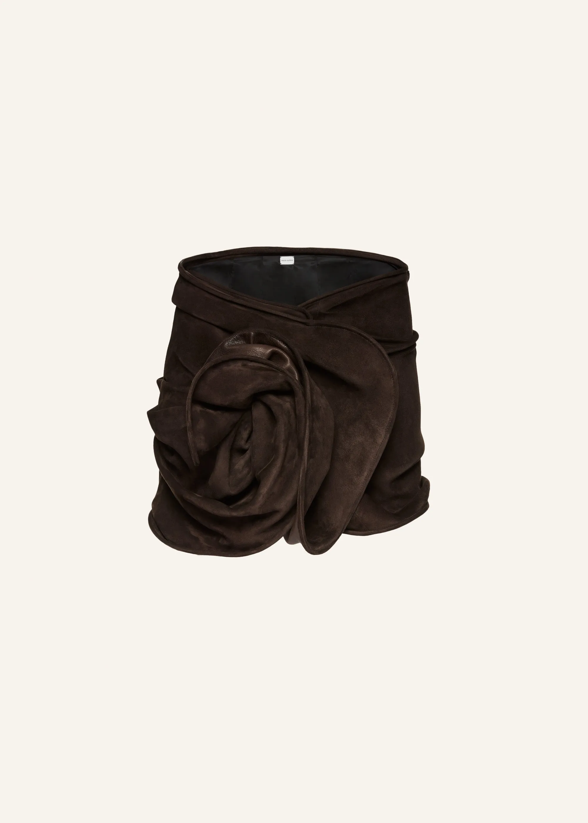Draped suede mini skirt in brown