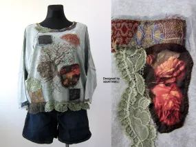 Embroidered Sweatshirt for Women,M Gray Cotton Top