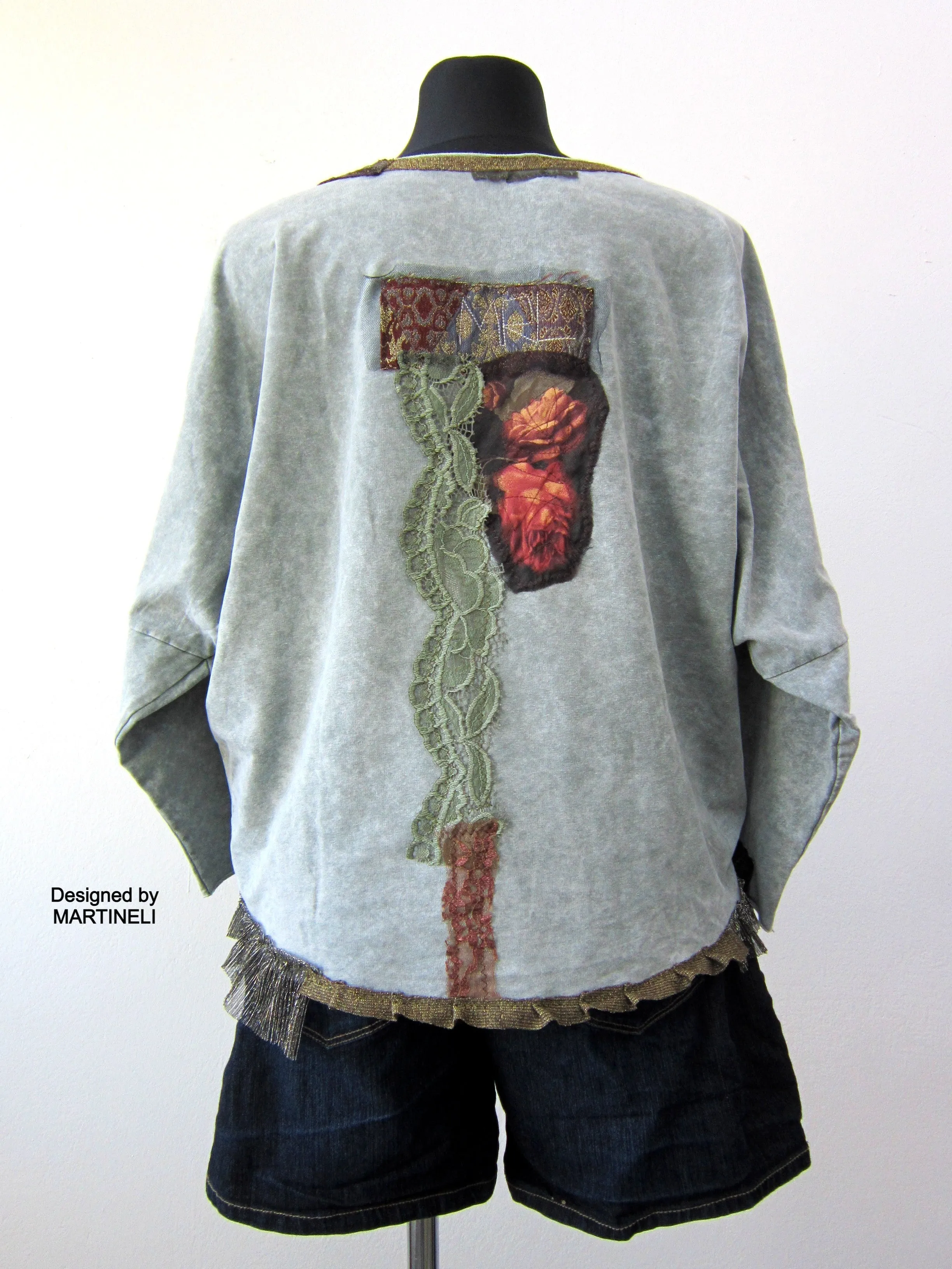 Embroidered Sweatshirt for Women,M Gray Cotton Top