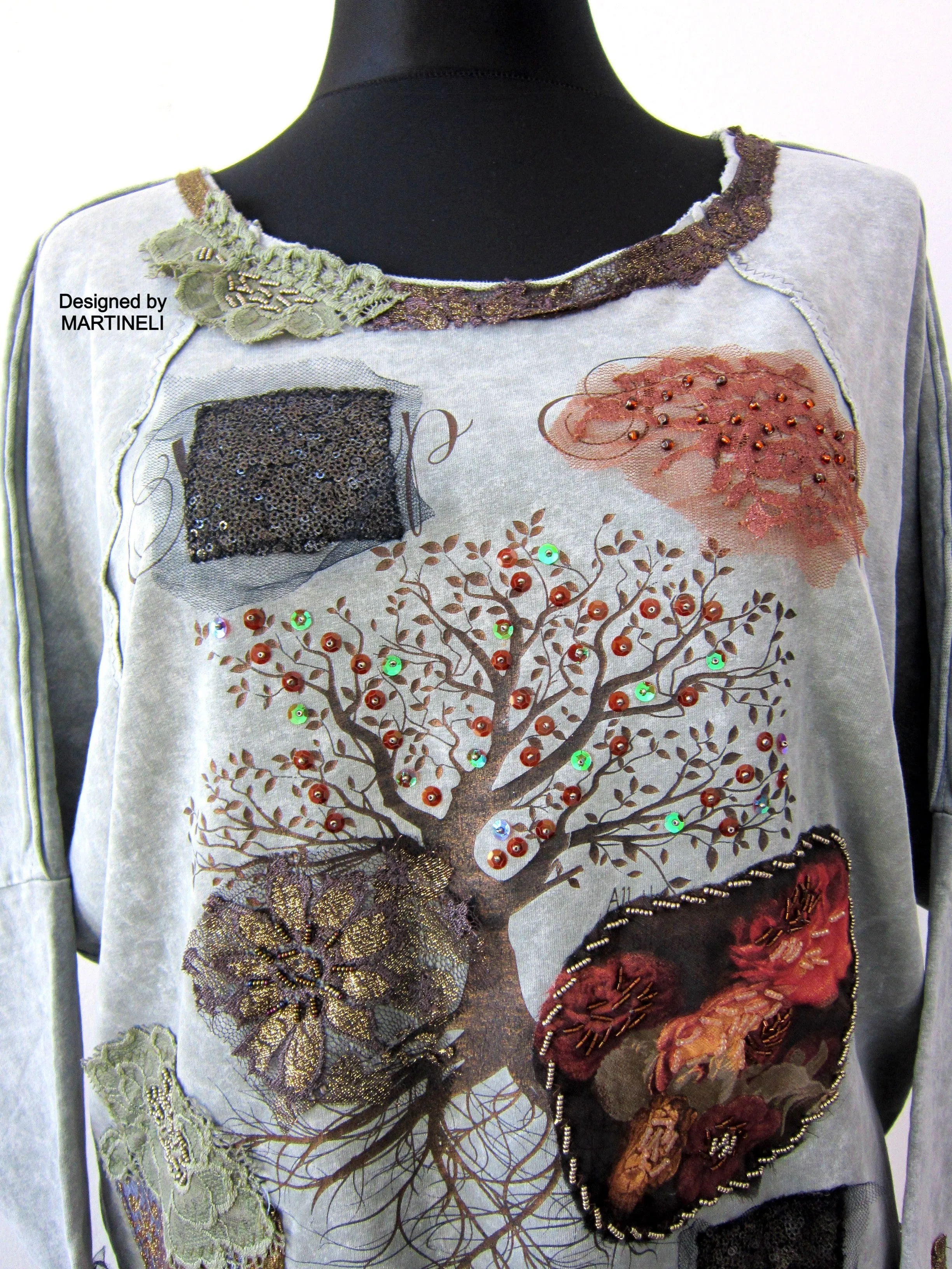 Embroidered Sweatshirt for Women,M Gray Cotton Top