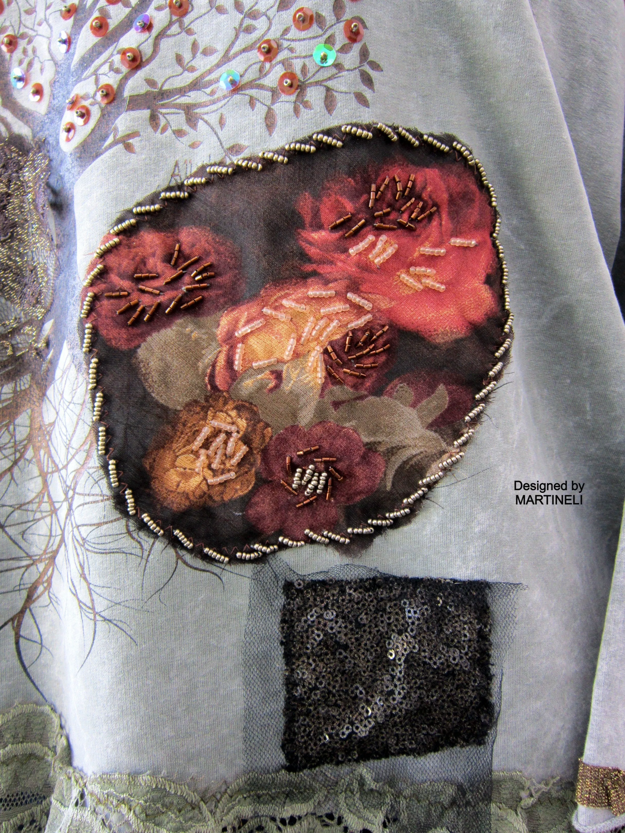 Embroidered Sweatshirt for Women,M Gray Cotton Top