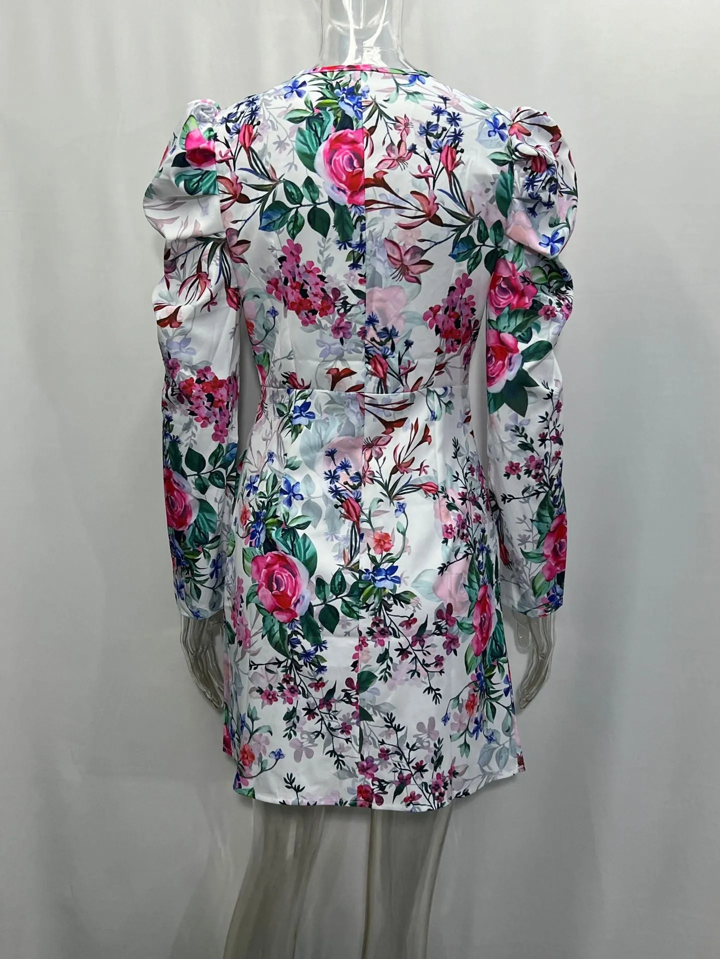 Fashion New Deep V-neck Puff Sleeve 34 Sleeve Asymmetric Skirt Dress