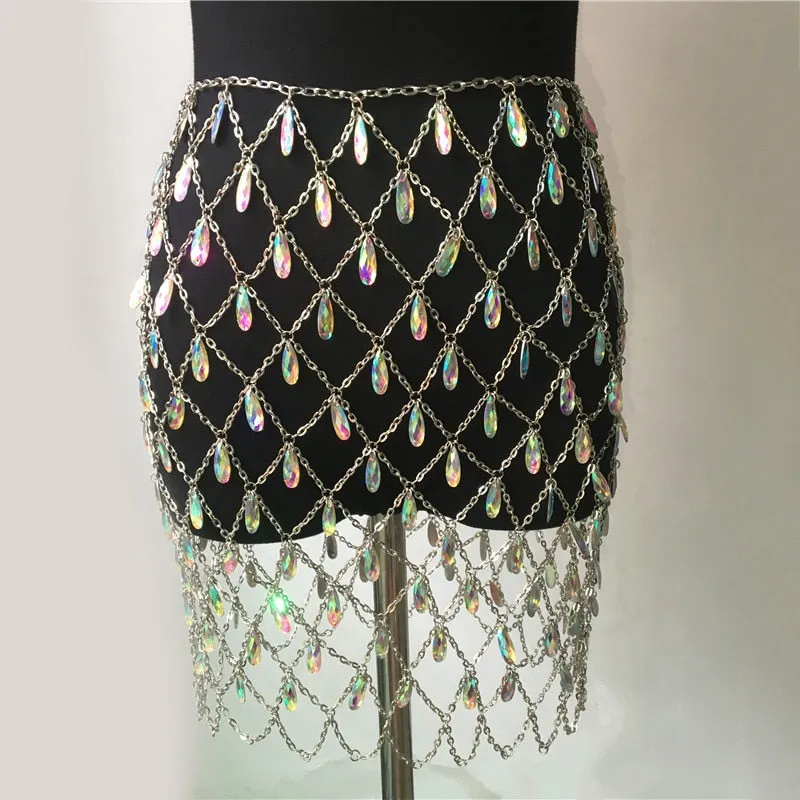 Festival Rhinestone Skirt - metal sequin skirt