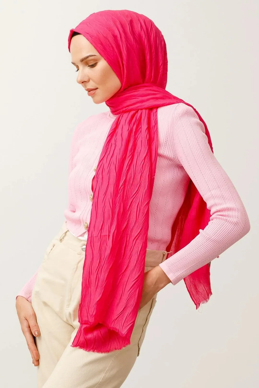 Fuchsia Pleated Bamboo Hijab