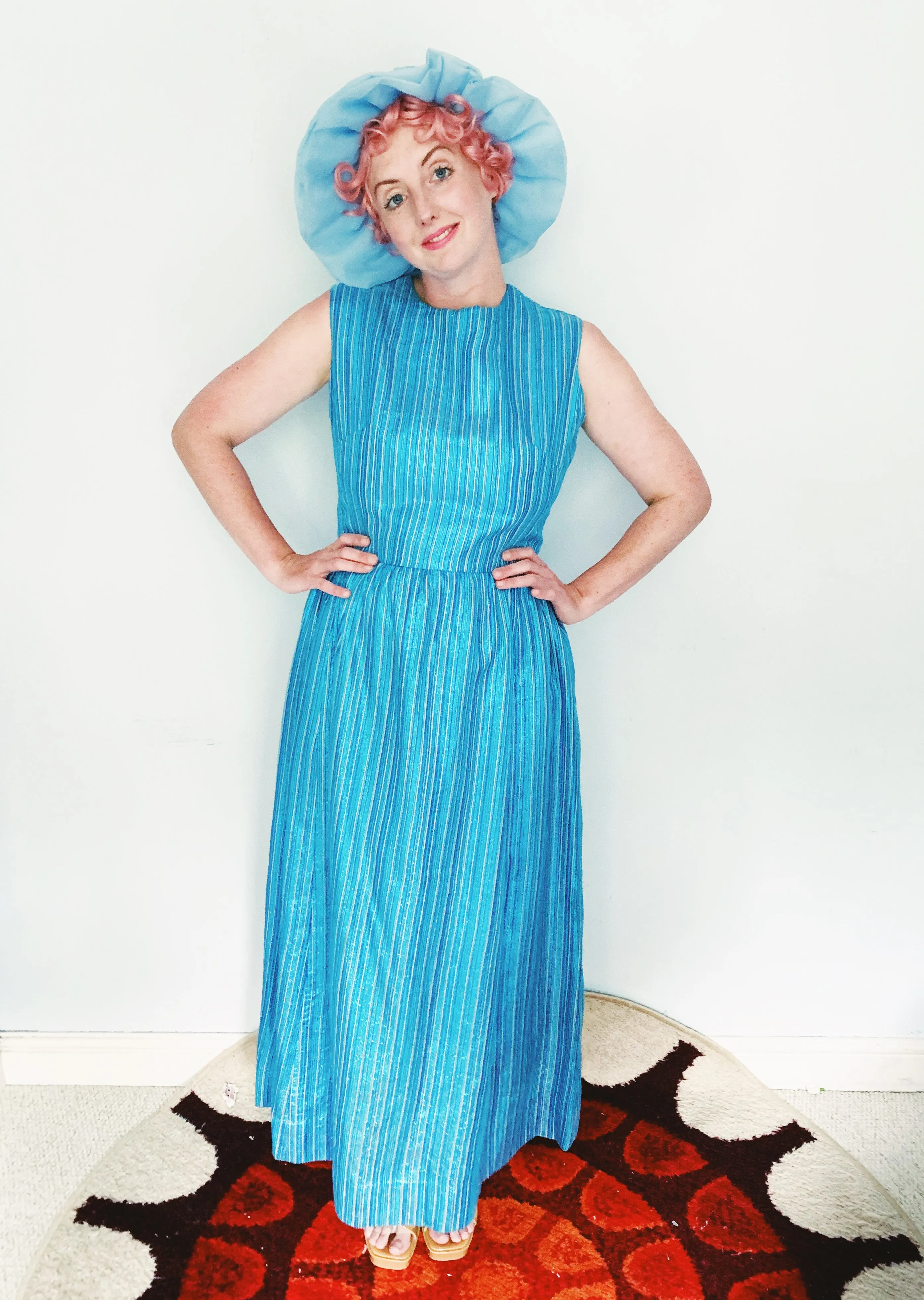 Glitter striped Blue and Silver Striped 60s Maxi Dress