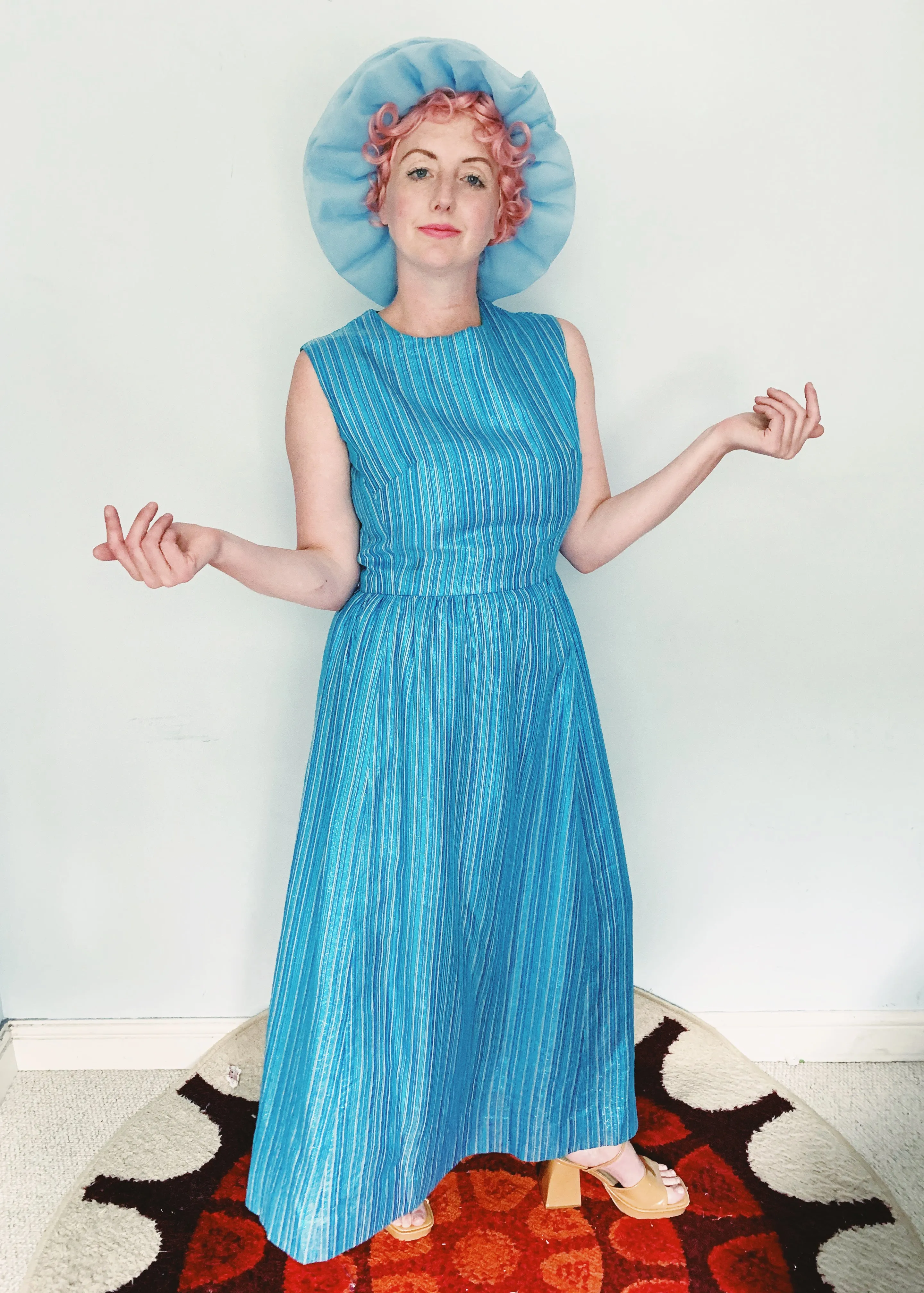 Glitter striped Blue and Silver Striped 60s Maxi Dress