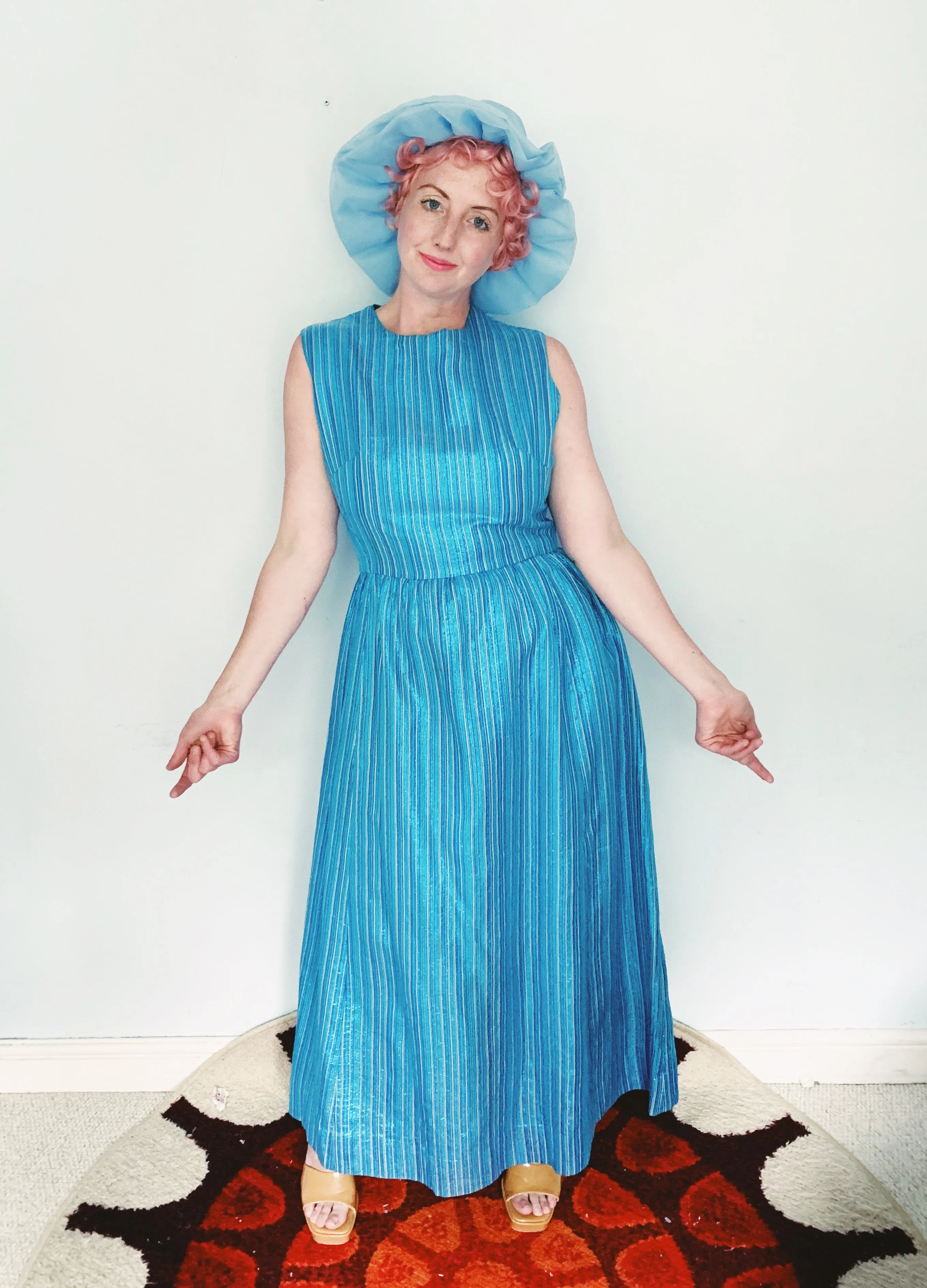Glitter striped Blue and Silver Striped 60s Maxi Dress
