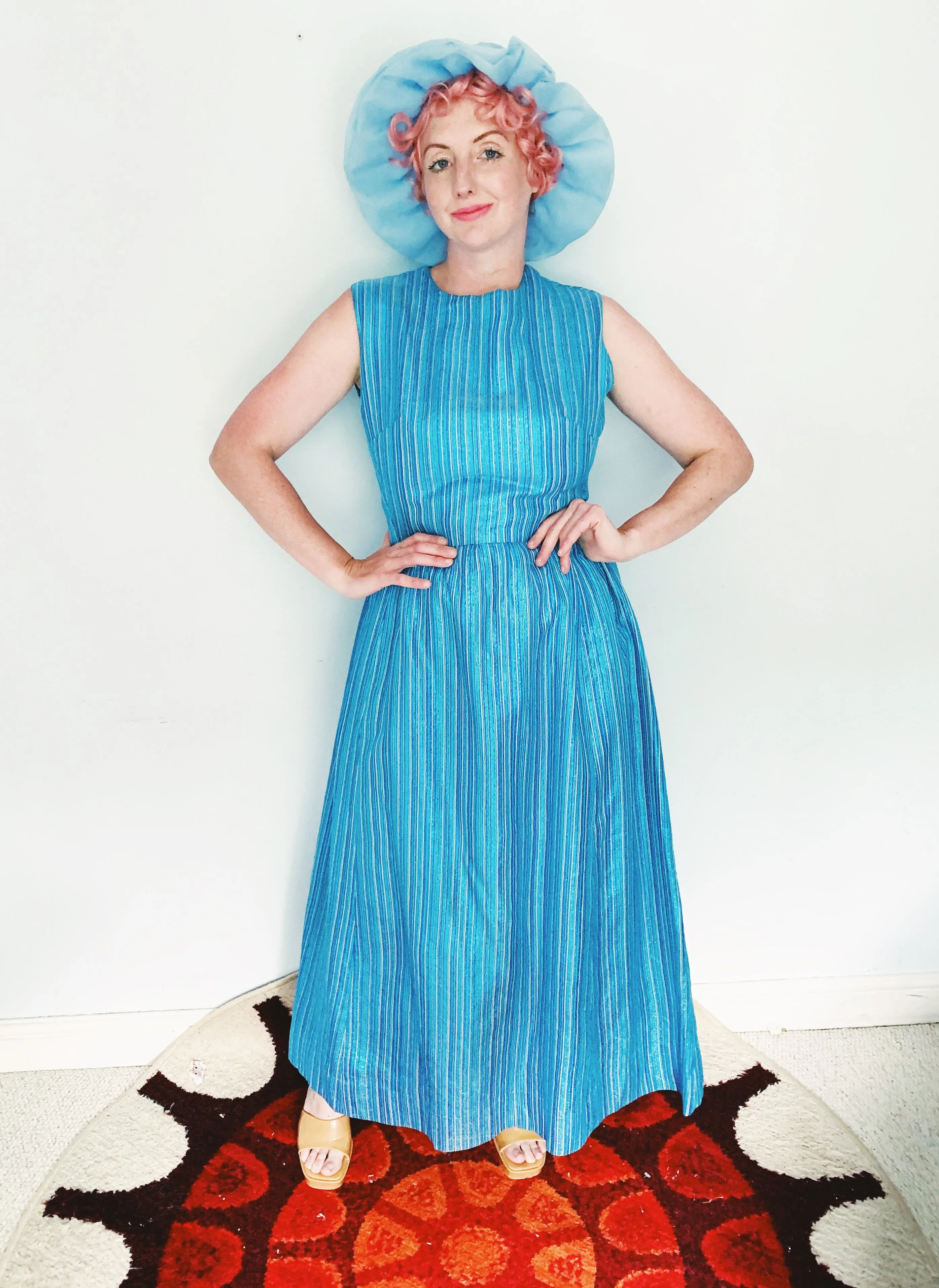 Glitter striped Blue and Silver Striped 60s Maxi Dress
