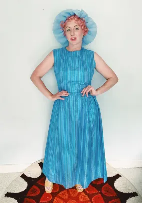 Glitter striped Blue and Silver Striped 60s Maxi Dress