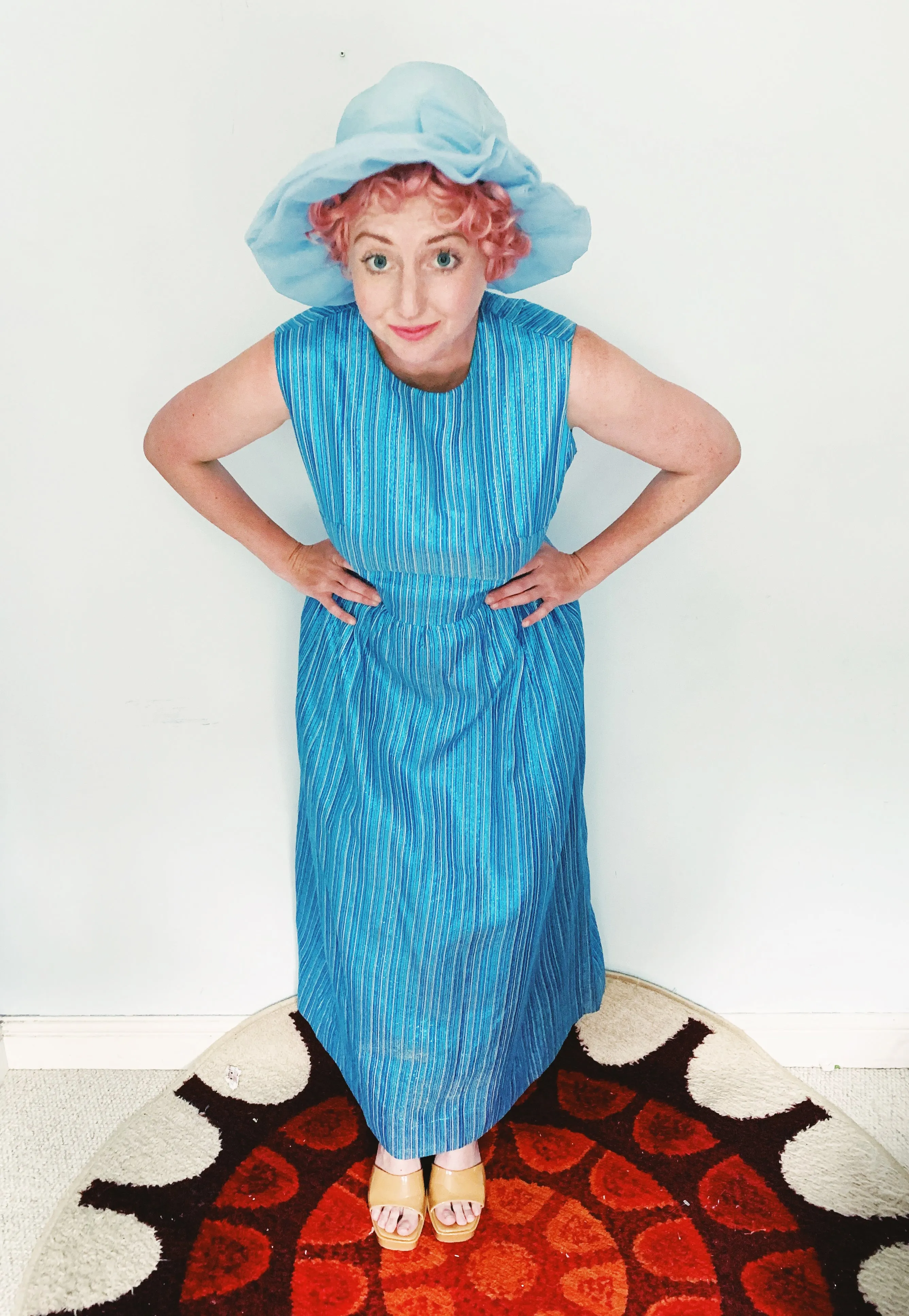 Glitter striped Blue and Silver Striped 60s Maxi Dress