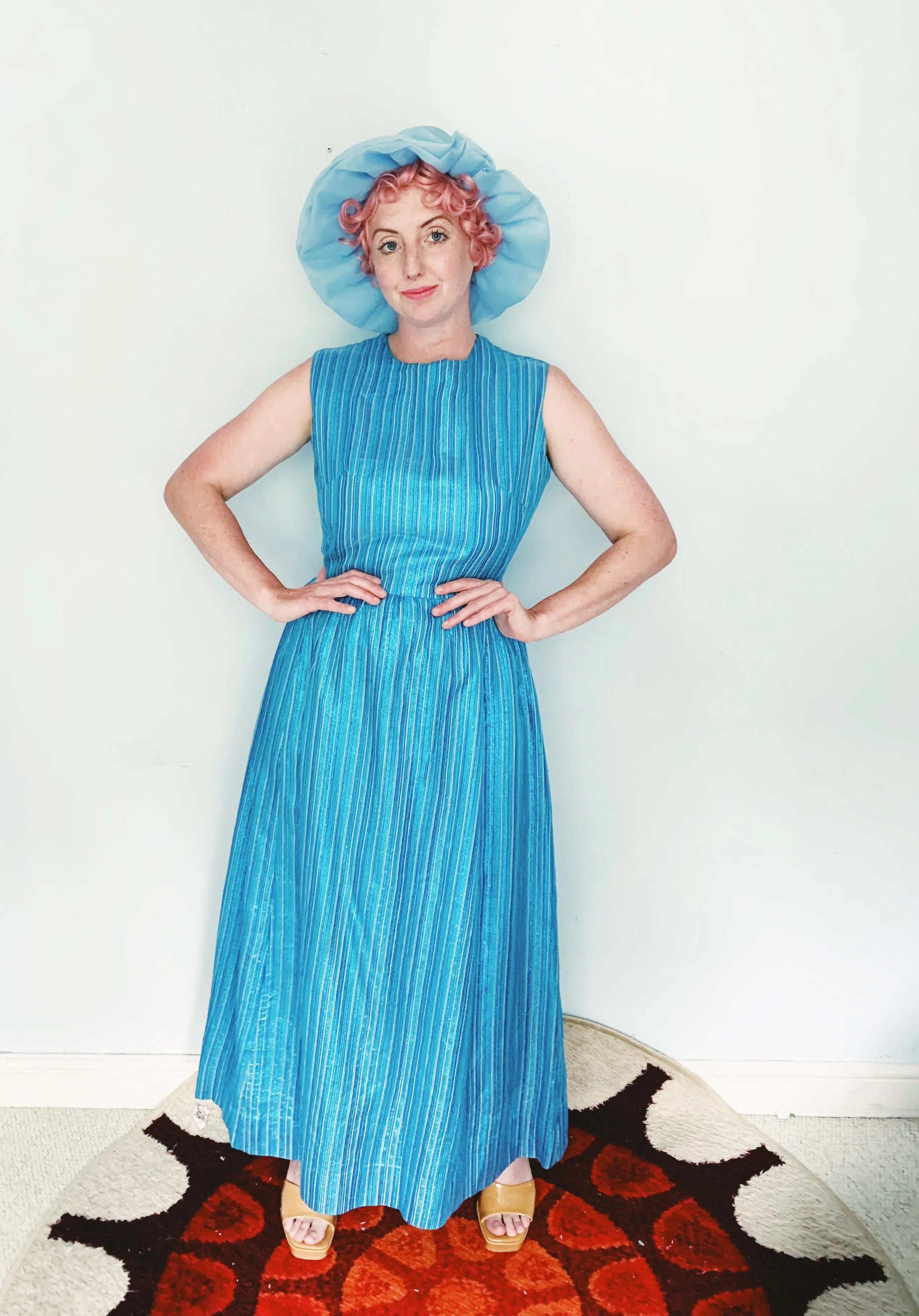 Glitter striped Blue and Silver Striped 60s Maxi Dress