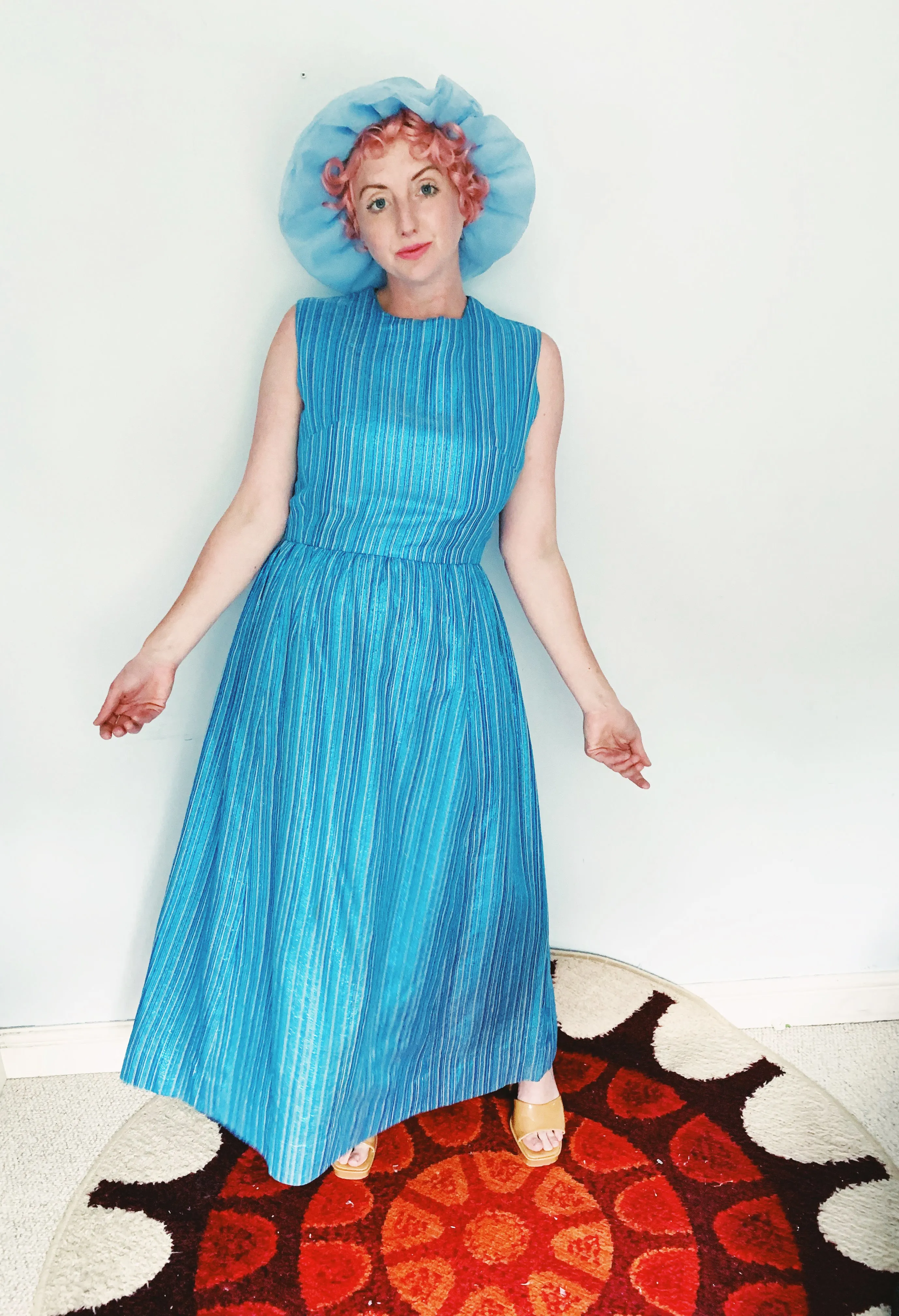 Glitter striped Blue and Silver Striped 60s Maxi Dress