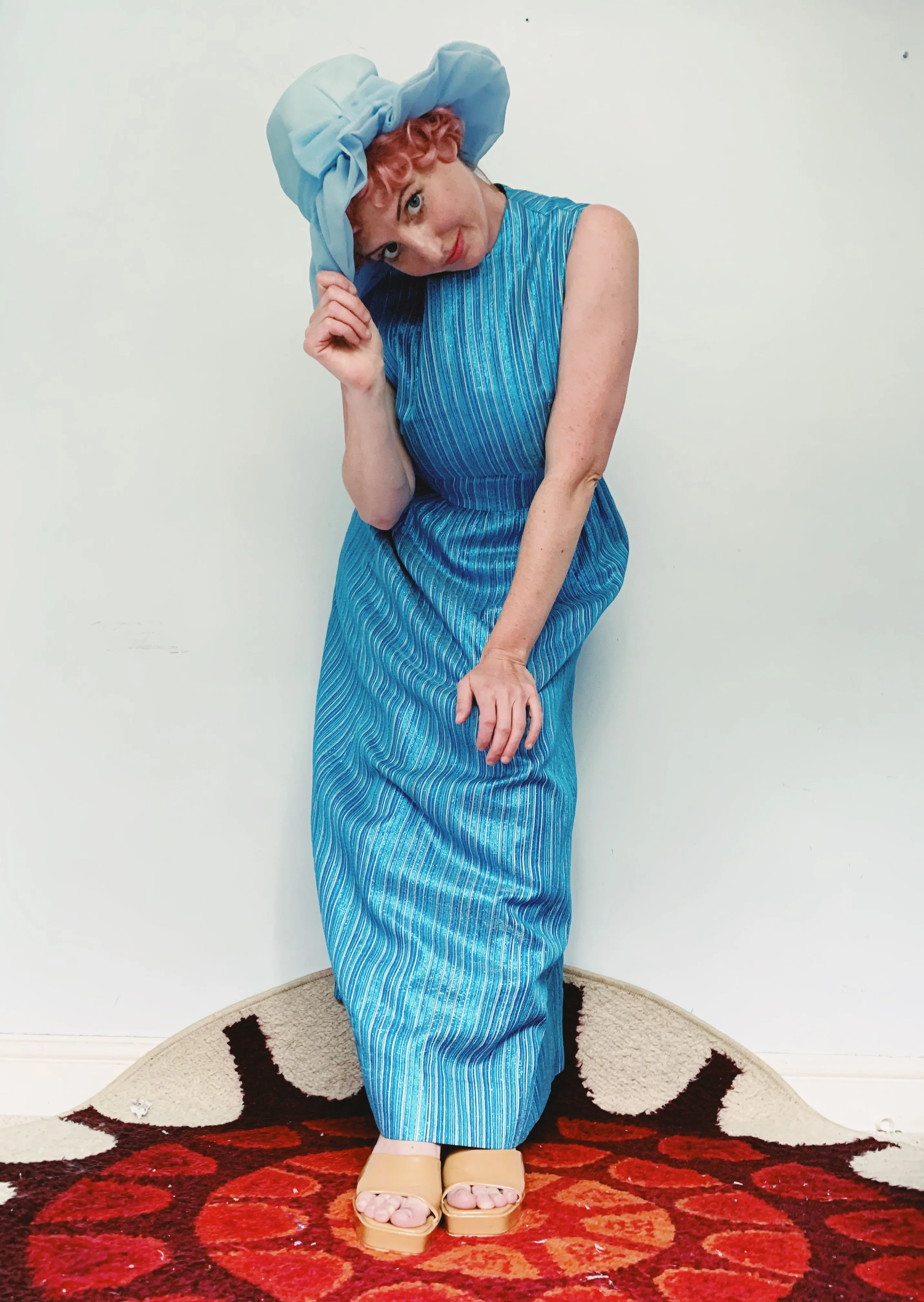 Glitter striped Blue and Silver Striped 60s Maxi Dress