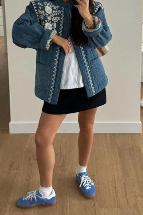 HCR1171 Boho Embroidered Denim Jacket Outerwear