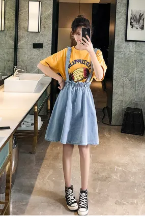 High Waist A-Line Denim Skirts With Straps